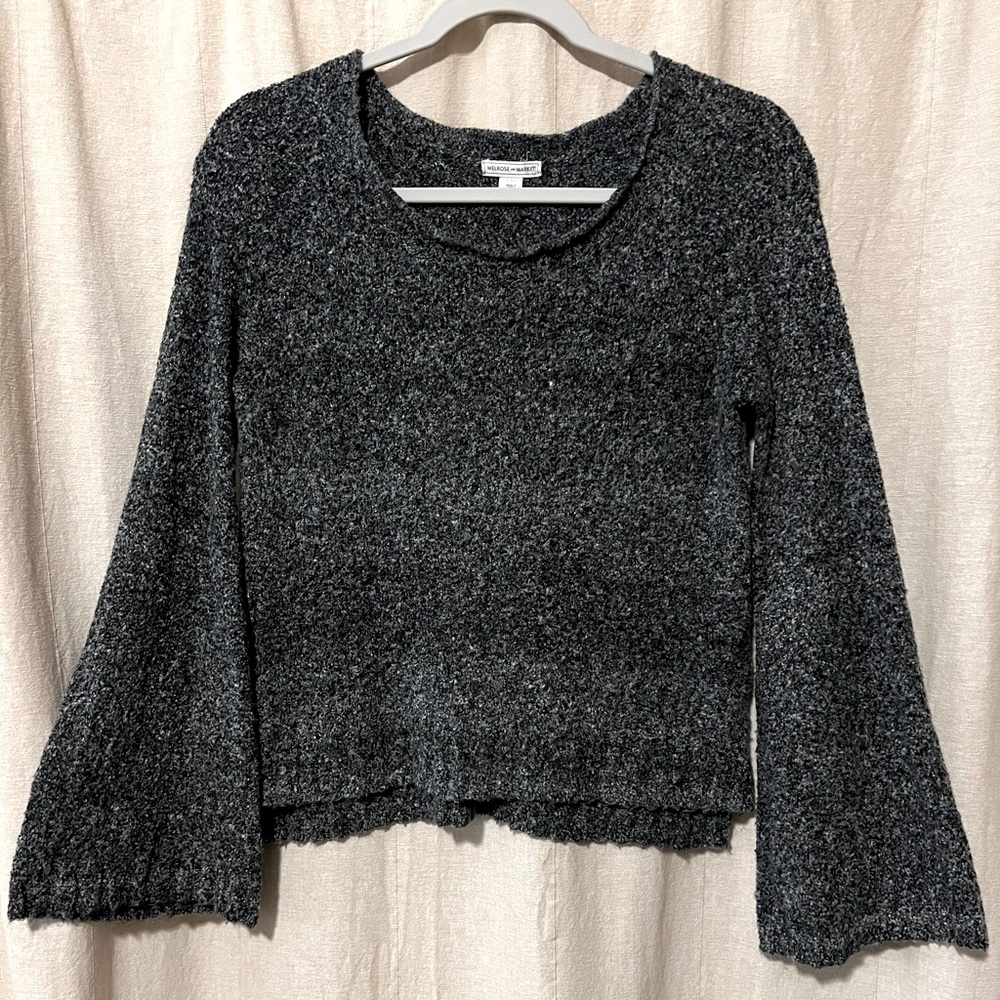 Melrose & Market Fuzzy Grey Bell Sleeve Sweater